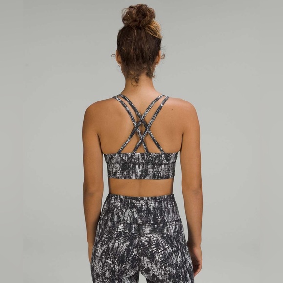 Lululemon Energy Longline Bra Medium Support B–D Cups White Black Size 4 - Picture 2 of 8